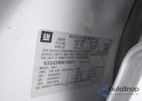 2017 GMC Canyon Sle из США, поврежденный, VIN 1GTG6CEN5H1149674